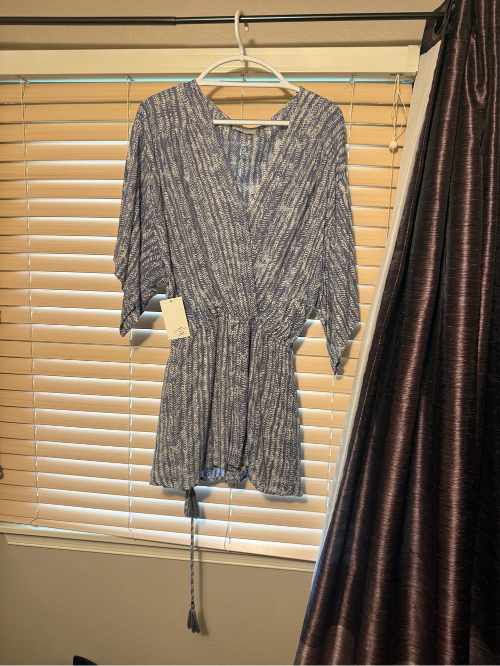 Dress Forum Blue & White Patterned V-Neck Drawstring Romper